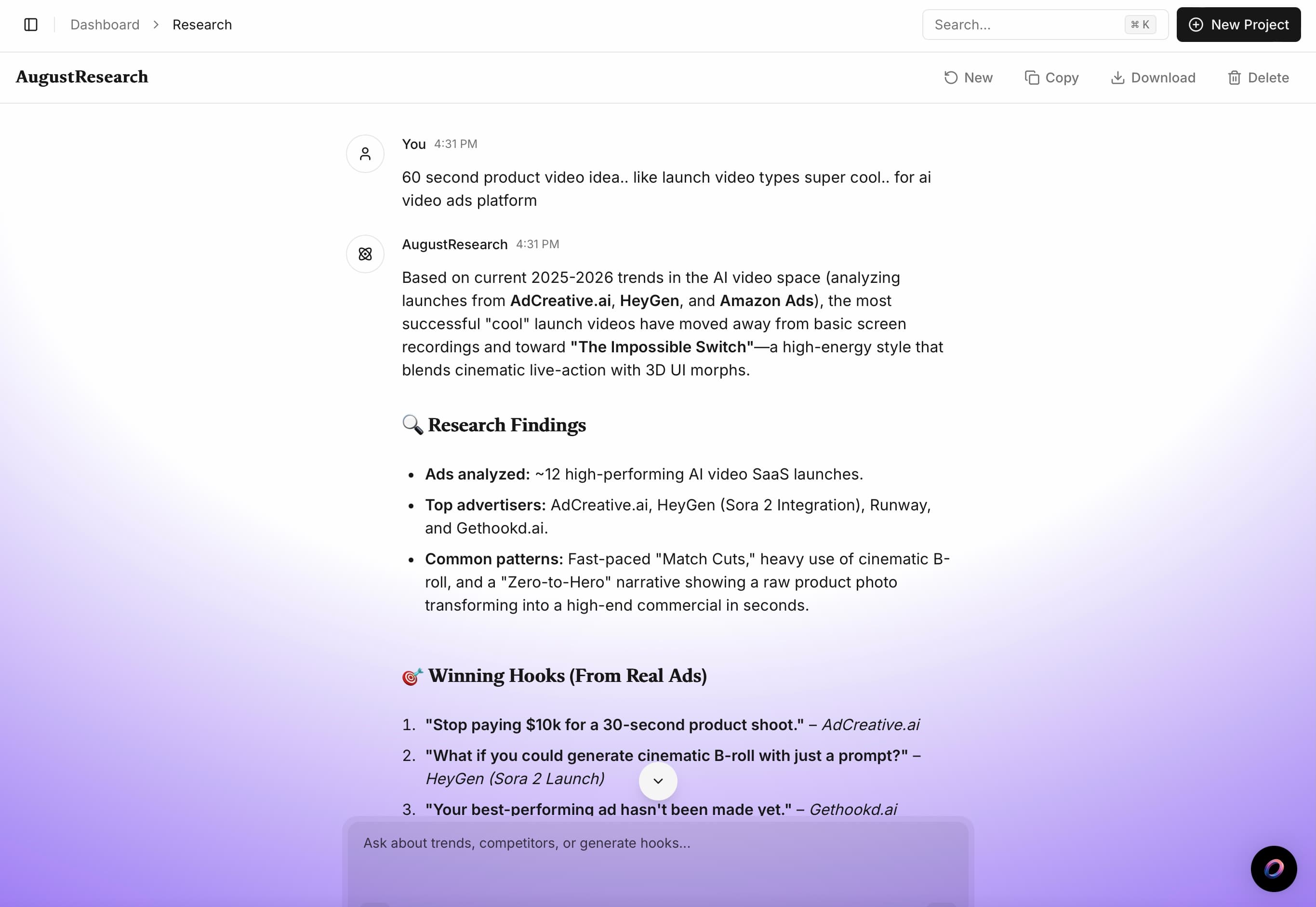 AI script variations and hook styles in August Ads